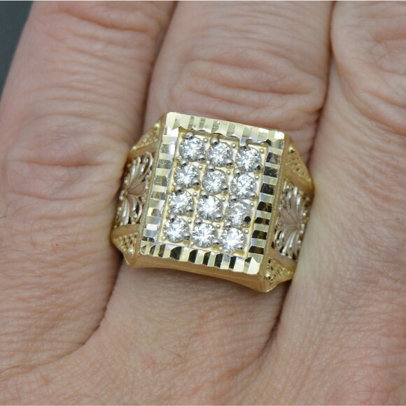 Real Solid 10K Yellow Gold 18mm Micro Pave Charm Round CZ Ring 4.1gr ALL Sizes - Picture 2 of 7